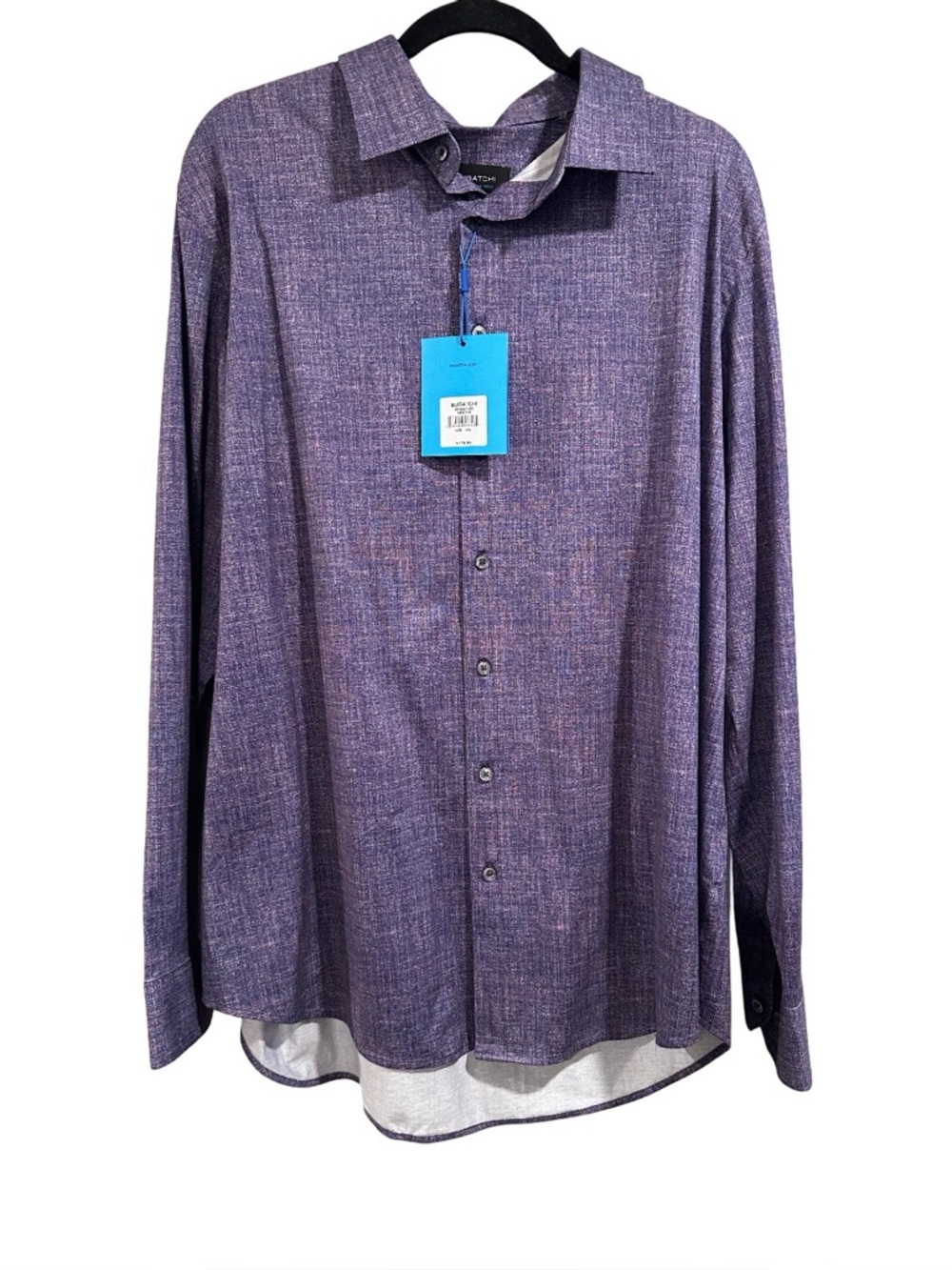 Bugatchi Men’s James Chambray OoohCotton Shirt Mocha XXL Heather Purple NWT - Picture 4 of 16